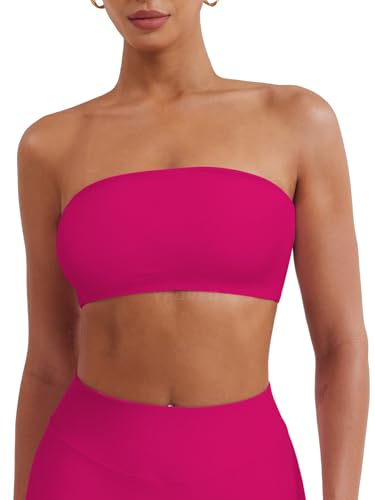 Image of YEOREO Strapless Bandeau Sports Bra for Workout Seamless Tube Top Gym Padded Wireless Bra