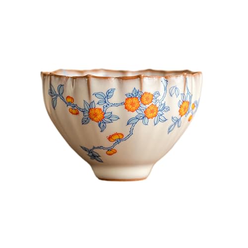 80Ml/2.5oz Apricot Blossom Blue Branch Petal Tea Cup, Personal Kung Fu Tea Tasting Cup - Lard Jelly Ru Porcelain Apricot Blossom Blue Branch Petal Cup [Simplified]