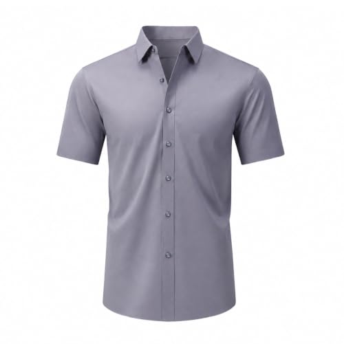 Image of Okdance Mens Short Sleeve Button Down Shirt Classic Fit Smart Casual Work Shirt Lightweight Formal Office Shirt for Summer (UK, Alpha, XL, Regular, Regular, Grey)