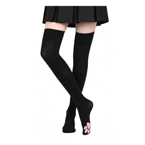 VIGUEUR Cat Paw Thigh High Socks Cute Soft Toe Beans Kitten Claw Pad Design Black