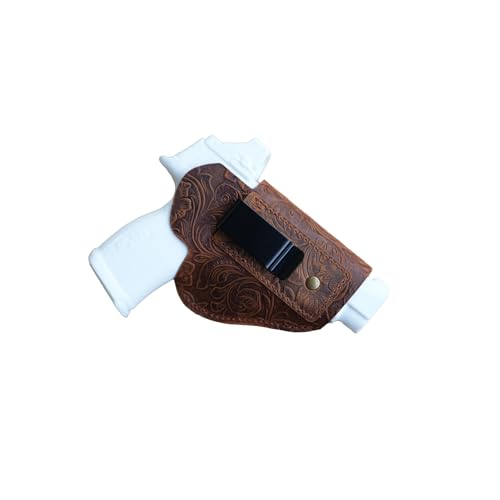 Genuine Leather Gun Holster Iwb for Glock 43x 48 Sig SAUER P365 Sub Badr S Sig P365XL Reflex Sight Red Dot Optic Cut (Flower Brown, Right Hand Draw (Inside The Waistband))