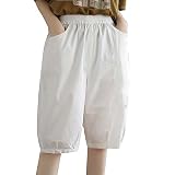 Ghemdilmn Pantalones cortos casuales estrechos para mujer con cintura elástica literaria Happy Shorts Hombre L, Blanco, L