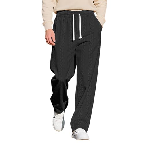 Sweatpants for Men Open Bottom Jacquard Casual Loose Fit Baggy Straight Leg Pants Elastic Waist Drawstring Athletic Pant