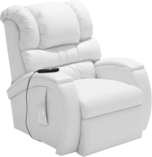 Poltrona Reclinável Elétrica Lift Imperial com Controle Remoto Ideal para Idosos, Pós-Cirurgia e Mobilidade Reduzida Conforto e Segurança Revestida em Corano Macio Cor Branco 036