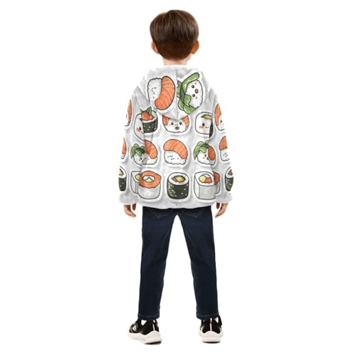 Kawaii Sushi Girls Fleece Jacket Girls Fall Jacket Girls Zip Up Hoodie Girls Sherpa Jacket 2-10T4
