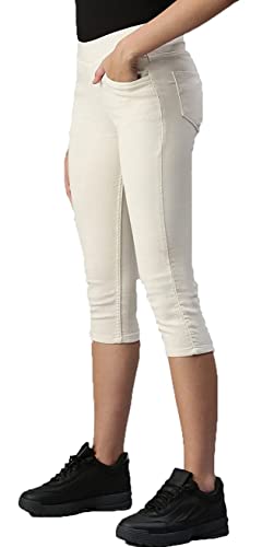 Image of ADBUCKS Womens Slim Fit Denim Lycra Stretchable Capri Mid Rise with Elasticated Waistband (Multi Color & Plus Size Also Available)