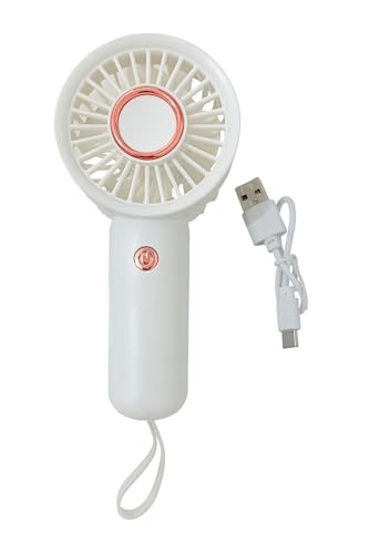 Image of Portable Handheld USB Rechargeable Fan, White with Rose Gold Accents, Mini Personal Cooling Fan with Wrist Strap