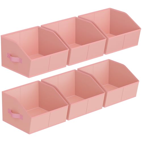 Homsorout Storage Bins for Shelves - Small Trapezoid Closet Shelf Organizer, Fabric Organization Bins with Handles, Storage Baskets for Clothes, Towel, Purse, 6 Pack, Pink