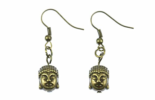 Miniblings Buddha Ohrringe Hänger Buddhakopf Buddhismus Indien Tibet Yoga Bronze - Handmade Modeschmuck I Ohrhänger Ohrschmuck in bronze