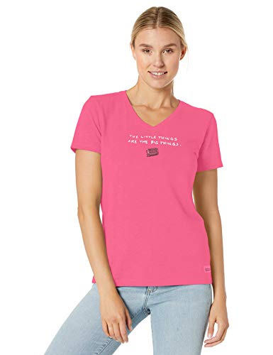Life is Good Womens Crusher Funny Graphic V-Neck T-Shirt, Little Things Fiesta Pink, Small