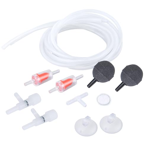 PYPABL Kit d'Accessoires Pompe à Air Aquarium: Tuyau 4mm 1.5m, Valves Anti-Retour, Pierres à Air, Ventouses, Régulateurs, Connecteur, Adapté aux Pompes Courantes