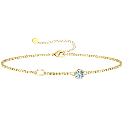 Image of Birthstone Bracelets for Women, Initial Bracelet Teen Stocking Stuffers Birthday Gifts for Teen Girls Initial Bracelet Trendy Letter A-Z Dainty Bracelet 21st 30th Mom Birthday Gift Birthstone Jewelry