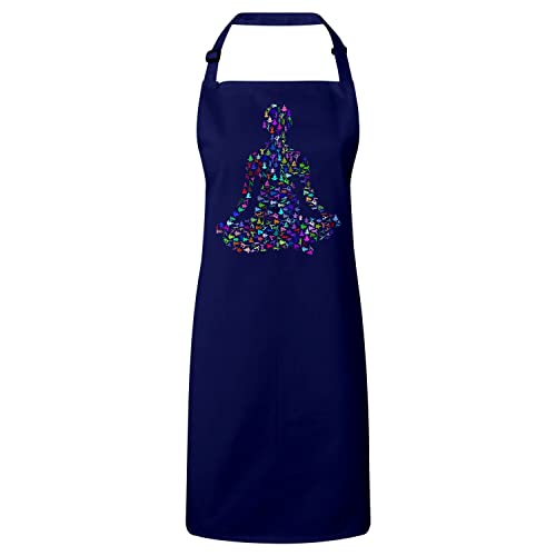 Tablier de cuisine navy Fabulous avec motif de posture de yoga bien-être multicolore
