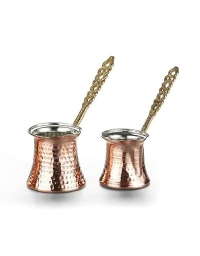 Euro Tische - Cafetière turque en cuivre - Qualité supérieure - Faite à la main - Pichet en cuivre - Pot Cezve, à moka, pour le café turc, arabe et grec (2 x 150 ml, 320 ml)