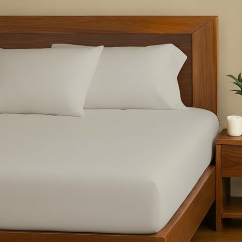 The Linen Company NY Cotton Fitted Sheet King Size – 100% Cotton Percale, Cool & Crisp Hotel Feel, Breathable, Softens After Wash, Skin-Friendly, Temperature-Regulating for Comfortable Sleep (Ivory)