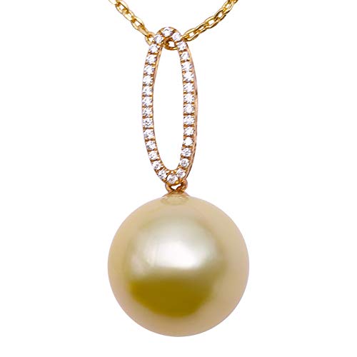 12.5mm Genuine Golden South Sea Pearl Necklace 14K Yellow Gold