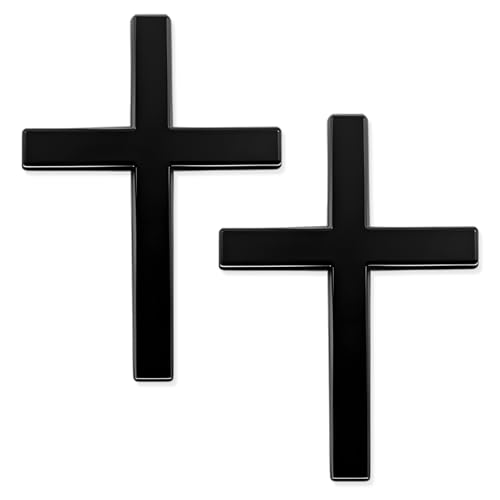 FSTURIOS 2PCS Metal Christian Cross Emblem Stickers 2.51.8in 3D Jesus Christ Auto Emblem Badge Decal Self-Adhesive Styling Cross Decal Decoration for Trunk Tailgate Side Fender (Black)