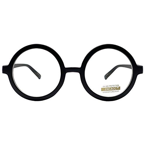 Classic Round Horn Rimmed Eye Glasses Clear Lens Oval Non Prescription Frame (MATT BLACK 20473, Clear)