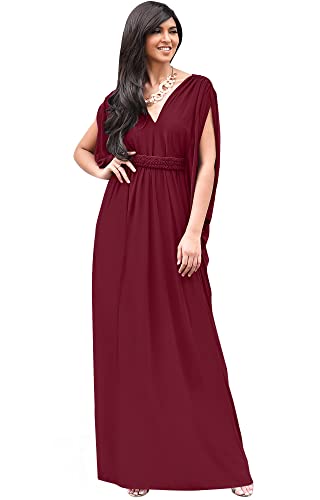 KOH KOH Petite Womens Long V-Neck Summer Grecian Greek Bridesmaid Wedding Party Guest Flowy Formal Evening Slimming Vintage Maternity Gown Gowns Maxi Dress Dresses, Crimson Dark Red S 4-6