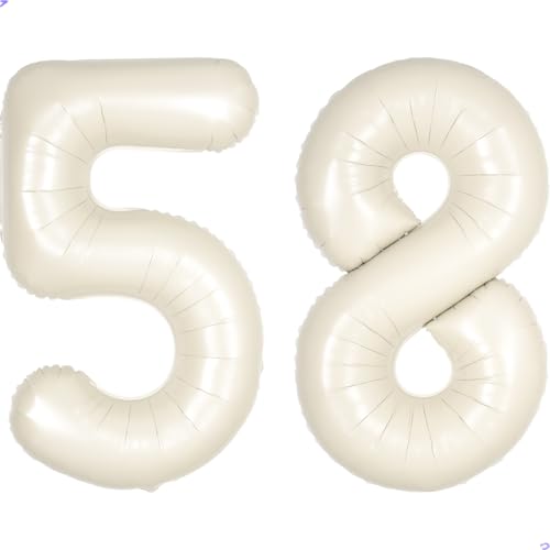 Cream White Number 58 85 Balloon for First Birthday Decorations,40 inch Huge Beige 58th 85th Birthday Balloons Foil 58 Balloon Birthday Party Decor, Anniversary, Party Favors, Supplies
