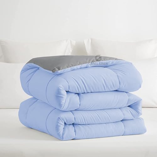Image of Restful Sleep Reversible All Weather Comforter Double Bed Size - Dohar /Rajai /Blanket /Duvet -250 GSM Quilt Soft Microfiber Fill Double Bed (90 inchX100 inch) - Sky Blue /Silver Grey Color