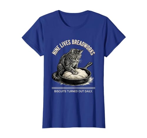 Nine Lives Breadworks Biscuits Turned Out Daily Cat Lover T-Shirt, Women, Royal Blue, X-Large
