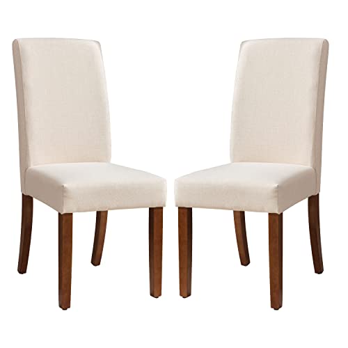 Restworld Fabric Dining Chairs Set Of 2,Tufted Upholstered High Back Nailed Trim With Untique Oak Wood Legs For Kitchen Restaurant Room (Ivory) #TOP3