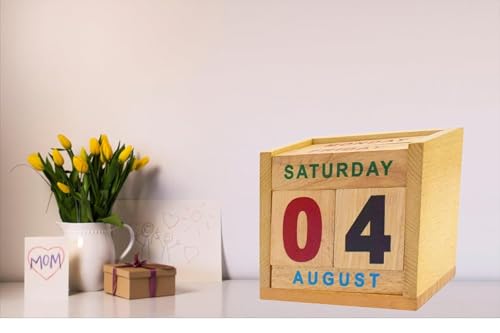 Image of STAR CRAFT Wooden Calendar Perpetual Change For Office And Home Table /Desk Calender Office Desk Stationary Calender (MULTI BEECH)