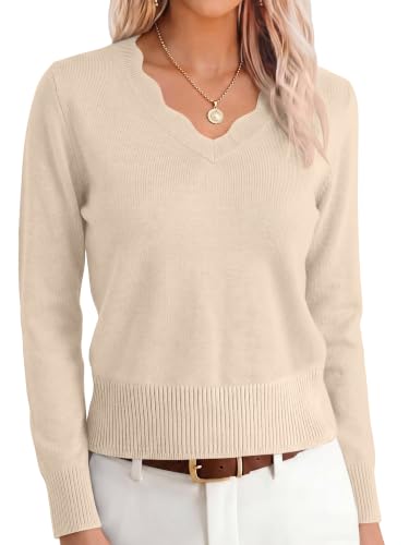 ANRABESS Sweaters for Women Lightweight Fall Cropped, Almond, M
