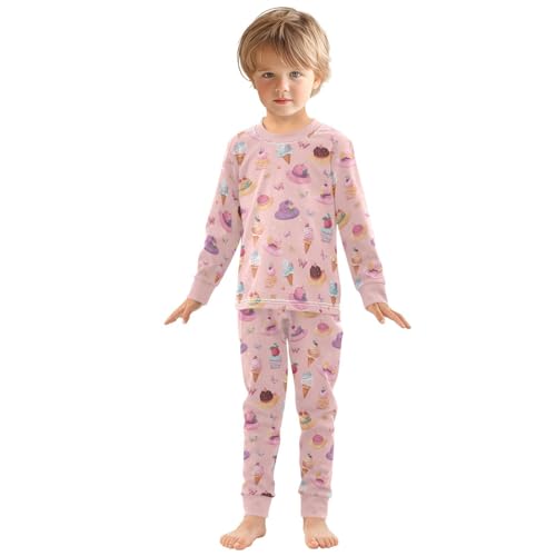 Cartoon Pajamas Set Ice Cream Sunhat Pattern Pink Long Sleeve PJs Cotton Jammies Sleepwear Top and Pants3