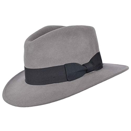 Sombrero Fedora de fieltro hecho a mano 100% lana elegante para hombre con banda ancha estilo Indiana Gris gris 7