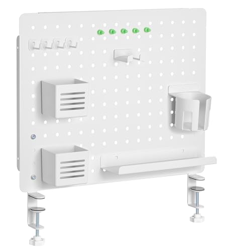 Ergolutions® Lochplatte Weiß Schreibtisch-Organizer mit Zubehör - Magnetische Lochwand für Büro & Werkstatt - Pegboard zur Tischbefestigung - Lochbrett Organizer für mehr Ordnung, 52 X 42,5 Cm