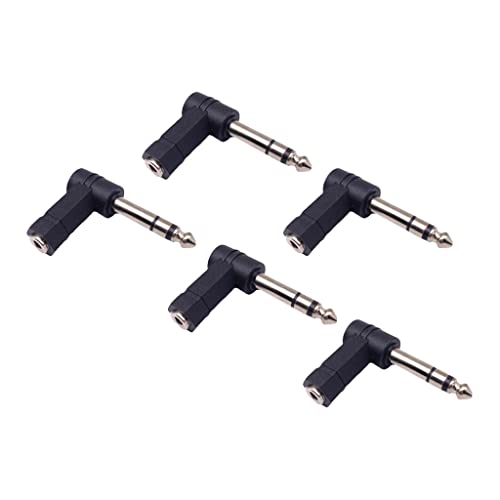 Alnicov 5PCS 6.35mm adattatore ad angolo retto da 6.35mm maschio a 3.5mm femmina convertitore adattatore audio per cuffie stereo da 90 gradi