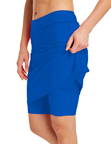 Aunua Women UPF 50+ Active Skirted Shorts Swimming Skorts Capris with Skirt Sun Protection(9003 Blue XL)