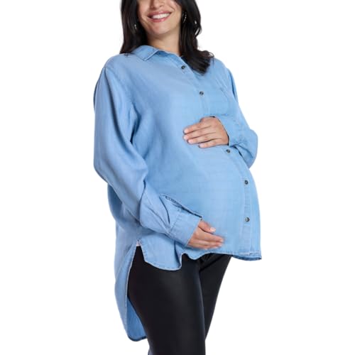 Motherhood Maternity Women's Button Down Poplin Long Sleeve Pregnancy Shirt,
