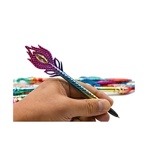 Lopenle 12Pcs Dazzling Peacock Pens Phoenix Pens Colorful Peacock Feather Pen With Diamond 0.5 Blue Ink Gel Pens For School Office Kids Bithday Christmas Party #TOP7