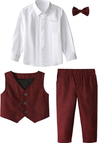 Image of A&J DESIGN 4pcs Baby & Toddler Suit, 12 Months - 5T, Shirt & Pants & Vest & Bow Tie
