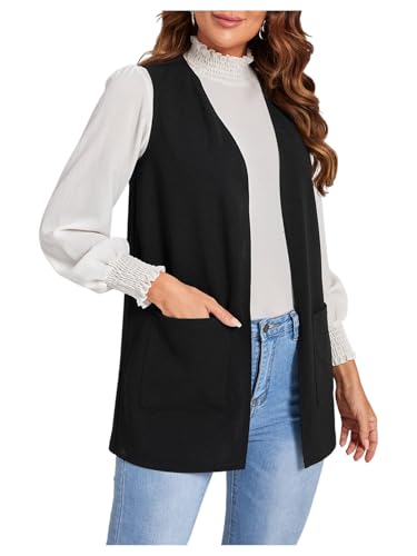SOLY HUX Women's Sleeveless Blazer Vest Open Front Lightweight Casual Work Office Jacket with Pockets