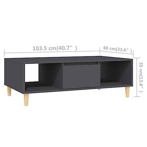Table basse gris en bois d'ingénierie avec compartiment intérieur