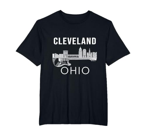 Cleveland Ohio Souvenir Skyline Guitar Men Cleveland T-Shirt, Men's Big and Tall, Black, 5X Tall