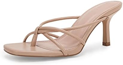 LAICIGO Women’s Square Open Toe Flip Flops Stiletto Heels Strappy...