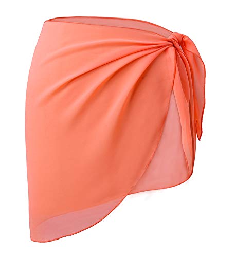 OmicGot Women s Swimsuit Cover Up Beach Sarong Wrap Maxi Skirt Coral Orange Short S-M