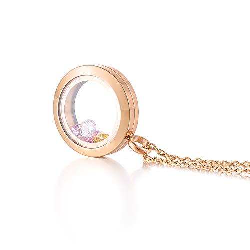 Everlead 10 Pcs Rose Gold Charms Locket 316L Stainless Steel Pendant Necklace Including Chains And Colorful Zircon (Locket Diameter: 30Mm) #TOP2