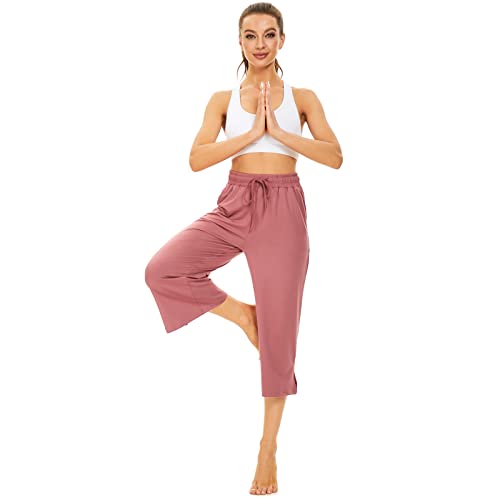 Sicvek Capri Pants For Women Loose Yoga Pants Wide Leg Casual Drawstring Comfy Capris Sweatpants Plus Size And Cropped Pants With Pockets #TOP4