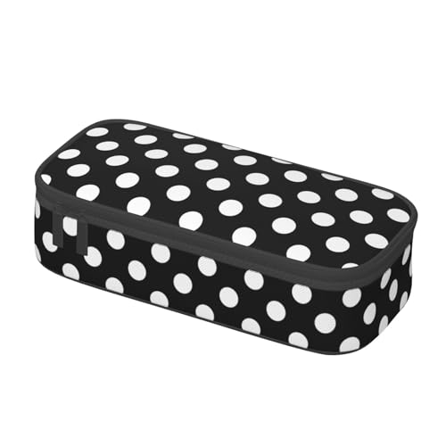 Image of Black White Polka Dot Pencil Case Organizer Big Capacity Pencil Pouch Stationery With Zipper School Supplies Pencil Bag For Girls Boys Office, j56tsd
