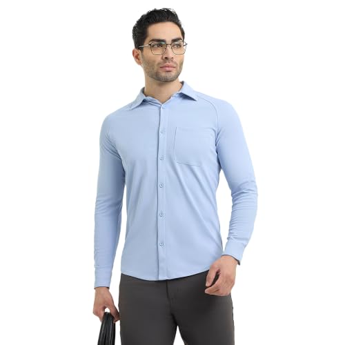 Image of Workday Shirt for Men Long Raglan Sleeve Regular Fit Superior Stretch Wrinkle Free Shape Retention Quick Dry Anti-Viral Finish UPF 50+
