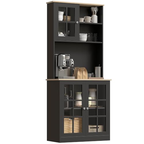 HOMCOM 72 Inch Pantry Storage Cabinet with Hutch, Black