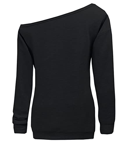 Lymanchi Women Wide Neck Sweatshirt Off Shoulder Long Sleeve Casual Loose Shirts 107 Black Xl #TOP1