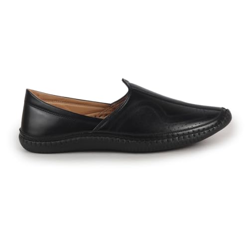 Image of FAUSTO Men Perforated Side Stitched Ethnic Round Toe Juttis and Mojaris for Wedding | Flexible Anti Skid Sole | Pathani Kurta Slip On Shoes