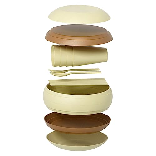 TOGEVAL Portable Camping Tableware Set 4 Piece Plate Bowl Cup Spoons Knife Set Reusable Outdoor Camping Supplies